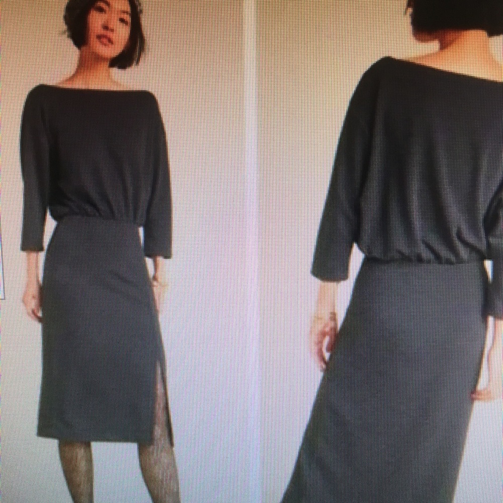 BOGO Anthropologie Column gray knit 3/4 sleeve front slit versatile midi dress
